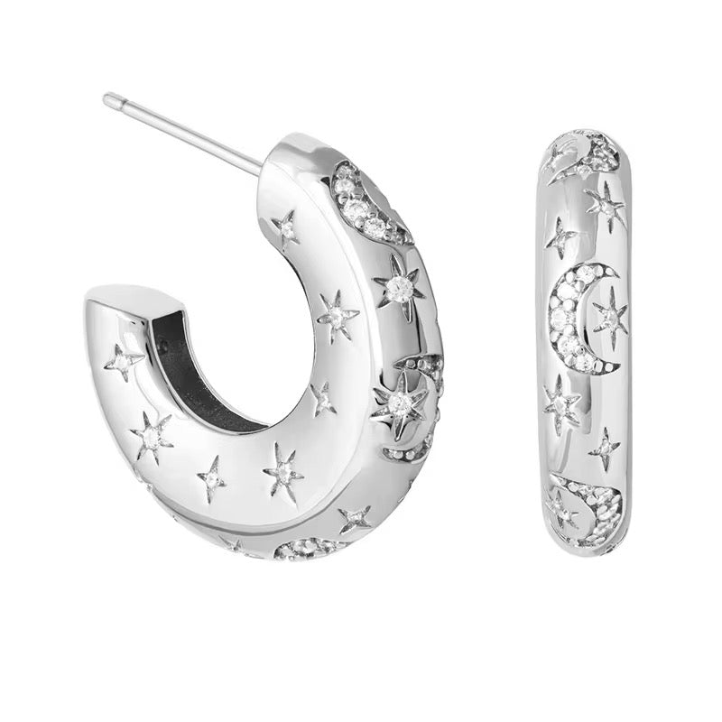Celestial Moon & Star Hoops